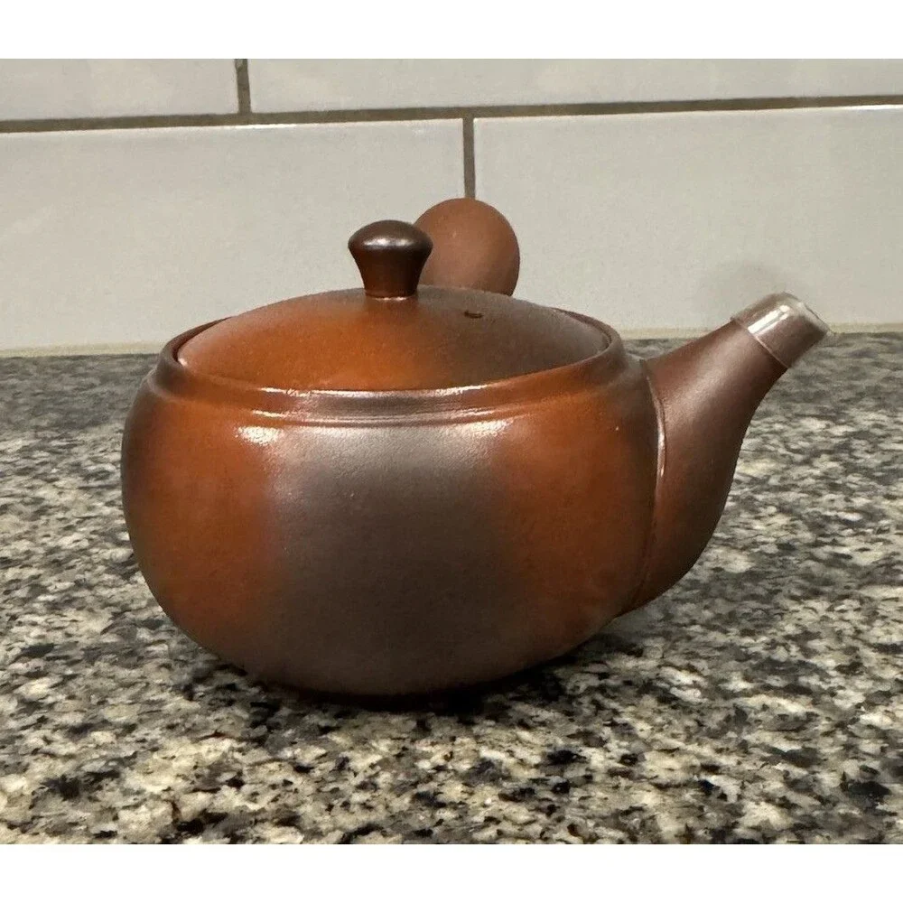 Japanese Tokoname Ware Kyusu Teapot 'Clay-Round' 360ml for Gift